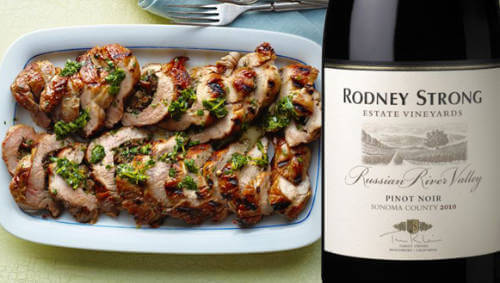 Mushroom-stuffed pork tenderloin and rodney strong pinot noir